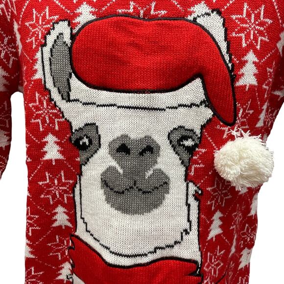 Poof NY No Drama Santa Hat Llama Ugly Christmas Sweater Size Small - Picture 2 of 5
